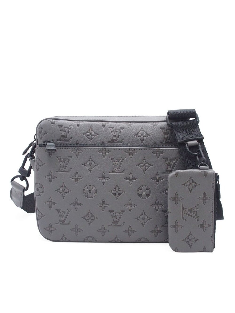 Louis Vuitton Trio Messenger Anthracite Gray Monogram Shadow Shoulder Bag